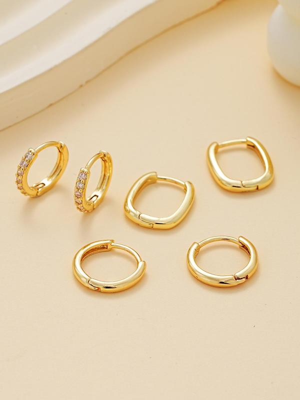 Women's Elegant Rhinestone Decor Hoop Earrings, 3 Pairs Exquisite Trendy Hoop Earrings, Chic Minimalist Vintage Jewelry As Gift for Girlfriend