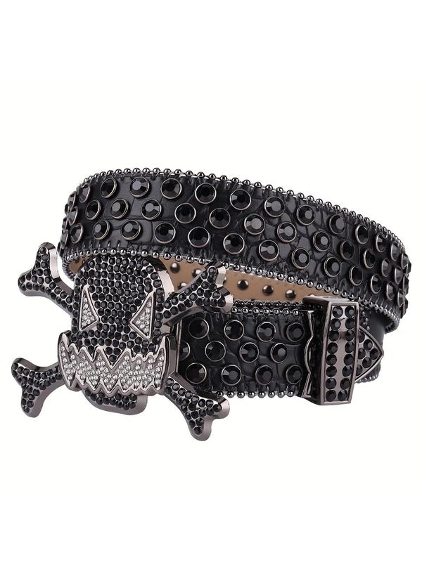 Punk Style Rhinestone Decorated Skull Design Buckle Belt, Fashion Belt for Party, Daily Clothing Decor, Trendy All-match & Exquisite Belt for Birthday Gift