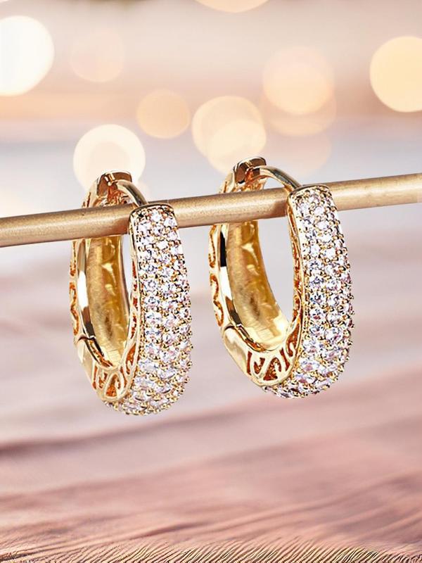 Women's Elegant Rhinestone Decor Hoop Earrings, 1 Pair Exquisite Trendy Hoop Earrings, Chic Gorgeous Jewelry As Gift for Girlfriend for Party Decor