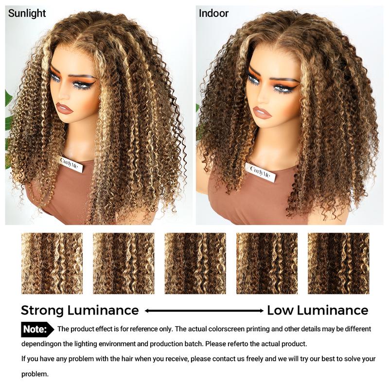 CurlyMe Wear Go Kinky Curly Highlights 4 27 Pre-cut Lace Hair Wigs Pre-plucked