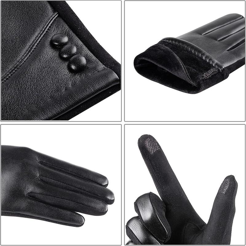 Womens Winter Leather Gloves Touch Screen Lined Windproof Warm Suede Fashion Dress Gloves