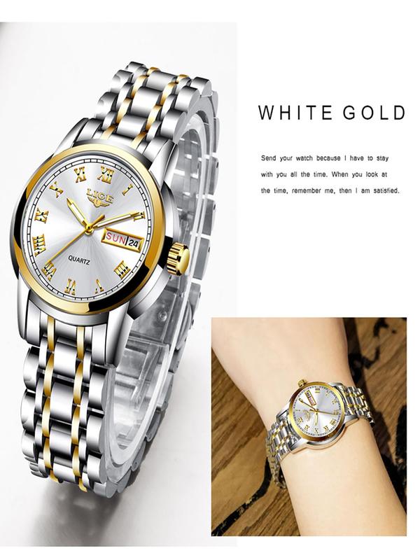 Women's Elegant Round Dial Quartz Watch, Fashion Luminous Watch for Party, Daily Clothing Decor, Trendy All-match & Exquisite Watch for Birthday Gift with Box