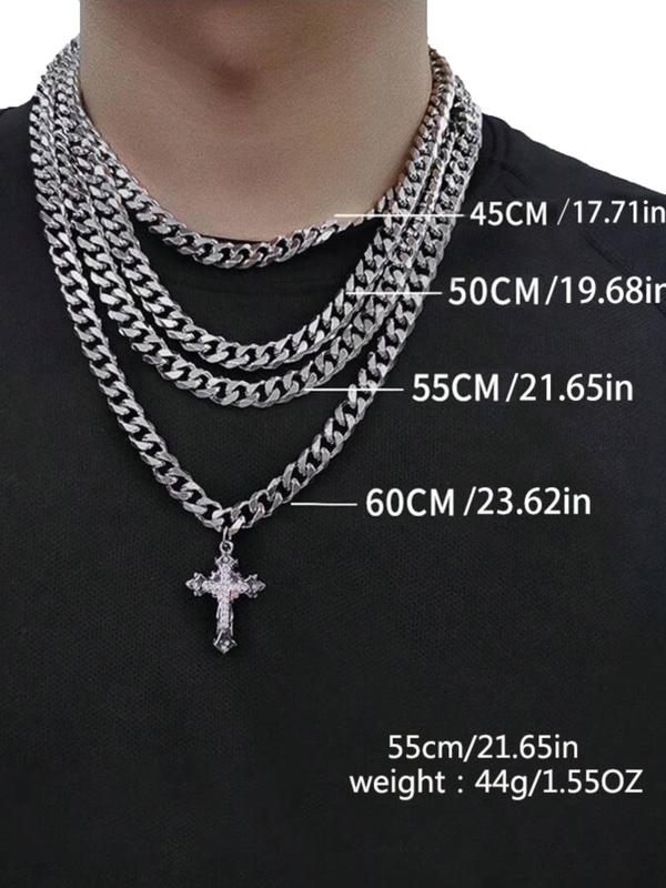 Men's Street Style Chunky Chain Necklace,  Trendy Cross Charm Cuban Link Chain Necklace, Chic Hip Hop Jewelry for Party Decor