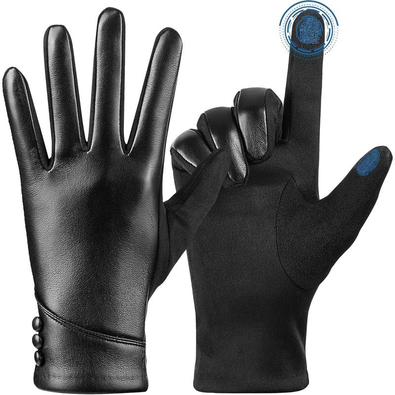 Womens Winter Leather Gloves Touch Screen Lined Windproof Warm Suede Fashion Dress Gloves