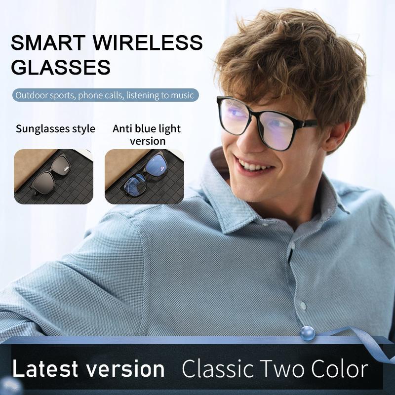 Kopisse Smart Glasses, Wireless Glasses with Magnetic Charging, Multifunctional Wireless Glasses with Mic & HiFi Headphone for Outdoor, Eye Glasses Camera