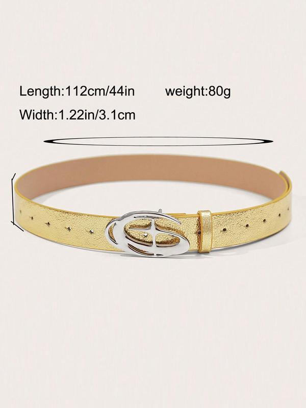 Fashion Oval Star Buckle Pu Leather Belt for Women, Punk Jeans Pants Lychee Pattern Belts, Classic Solid Waistband for Party, Trendy All-match & Exquisite Belt for Gift for Back To School Wear