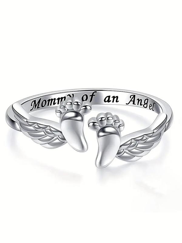 Letter & Wing Design Cuff Ring, Fashionable Jewelry for Women, Elegant All-match Fashion Accessories for Daily Wear