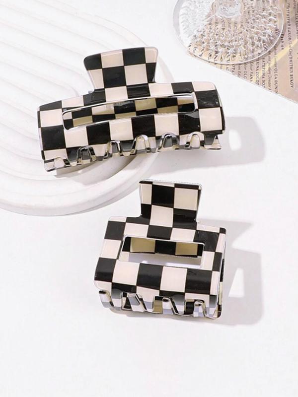 Checkerboard Pattern Hair Claw, Casual Versatile Claw Clip for Women & Girls, Elegant  Fashion Accessories for Decoration, Exquisite Jewelry for Birthday Gifts