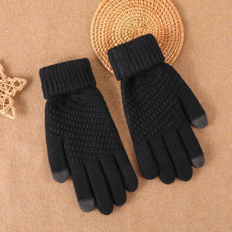 Knitted Thermal Winter Woolen Gloves, 1 Pair Solid Color Touch Screen Thickened Sports Gloves for Cycling Hiking, Sports & Outdoor Accessories, Christmas Gift