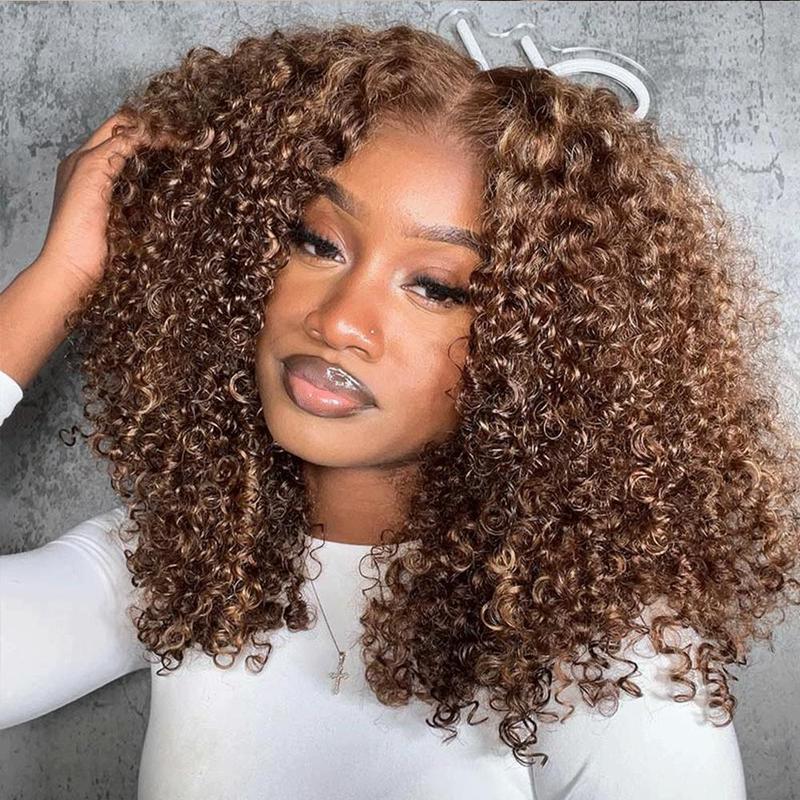 CurlyMe Wear Go Kinky Curly Highlights 4 27 Pre-cut Lace Hair Wigs Pre-plucked