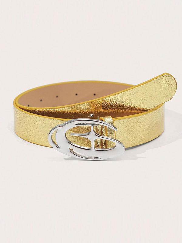 Fashion Oval Star Buckle Pu Leather Belt for Women, Punk Jeans Pants Lychee Pattern Belts, Classic Solid Waistband for Party, Trendy All-match & Exquisite Belt for Gift for Back To School Wear