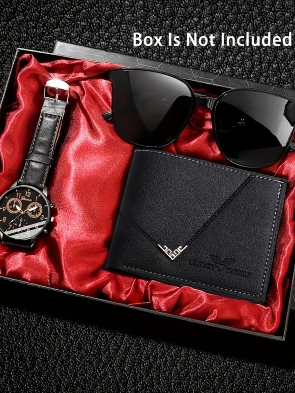 Men's Fashion Watch & Sunglasses & Wallet Set, Fashion Watch & Sunglasses & Wallet Set for Party, Daily Clothing Decor, Trendy All-match & Exquisite Watch Set for Gift