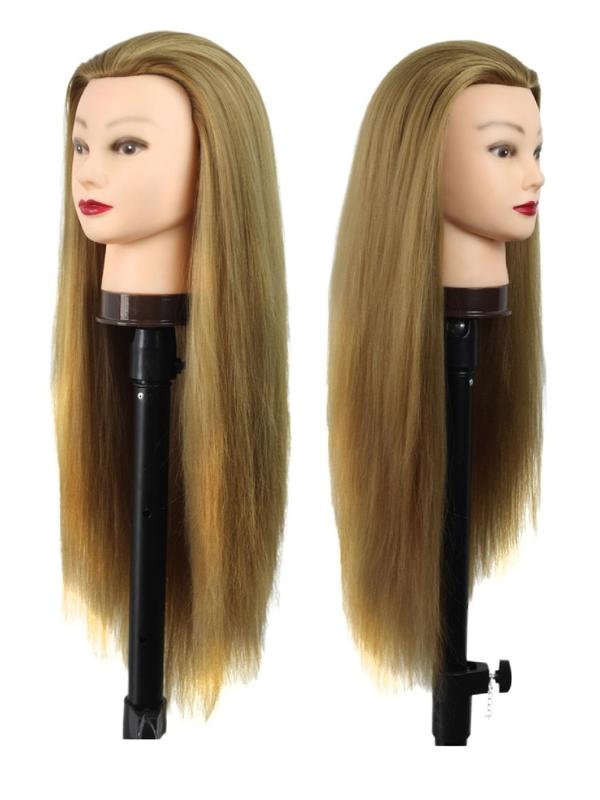 26 Inch Long Straight Hair Training Head with Table Clamp & Tools, Synthetic Hair Styling Head, Hairdressing Head for Braiding