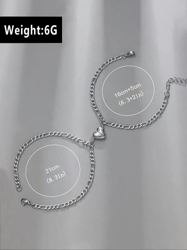 Magnetic Heart Design Couple Bracelet, Fashionable Stainless Steel Bracelet for Women & Men, Trendy All-match & Exquisite Jewelry for Birthday Gift