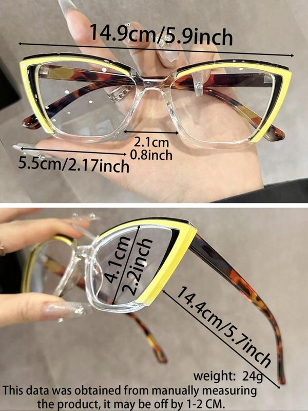 Trendy Cat Eye Frame Eyeglasses, Leopard & Colorblock Eyeglasses for Women & Men, Fashion Eyeglasses for Work, Daily Clothing Decor