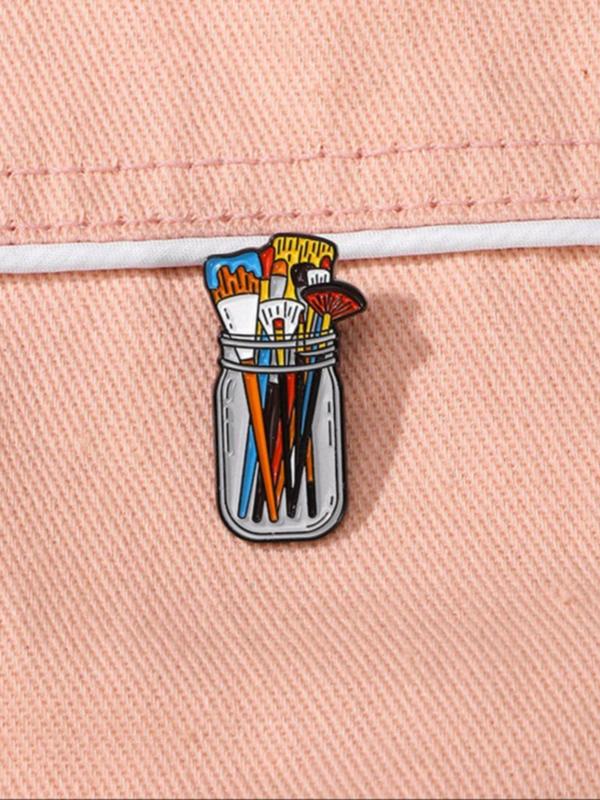 Paintbrush Design Brooch, Fashion Alloy Badge for Daily Clothing Decor, Enamel Pin Suitable for Backpacks, Jeans, Scarves, Hats Decoration Fixed Buckle, Casual Zinc Alloy Jewelry for Men & Women