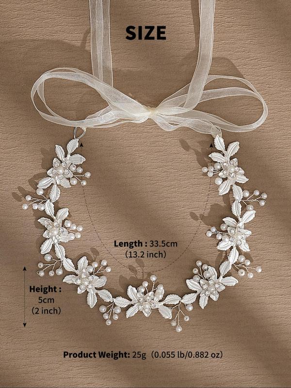  Faux Pearl Decorated Flower Design Headband, Elegant Wedding Bridal Hair Accessories