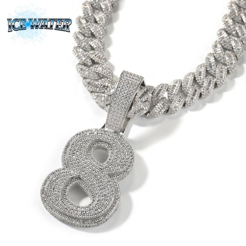 ICE WATER Large Number zirconia Hip Hop Pendant For DIY Couple