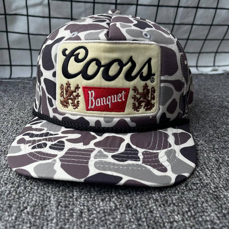 Retro Vintage Coors Banquet, Red Man, Miller Lite, Busch Lite Camouflage Rope-Brim SnapBack Hat