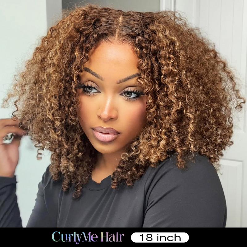 CurlyMe Wear Go Kinky Curly Highlights 4 27 Pre-cut Lace Hair Wigs Pre-plucked