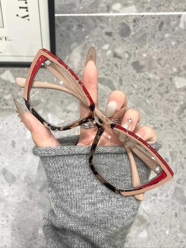 Trendy Cat Eye Frame Eyeglasses, Leopard & Colorblock Eyeglasses for Women & Men, Fashion Eyeglasses for Work, Daily Clothing Decor