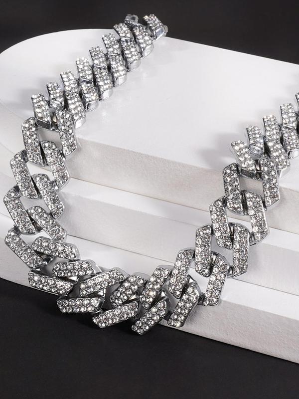 Rhinestone Decor Chain Necklace & Bracelet, 1 Set Punk Hip Hop Style Jewelry Set for Party, Daily Clothing Decor for Men & Women