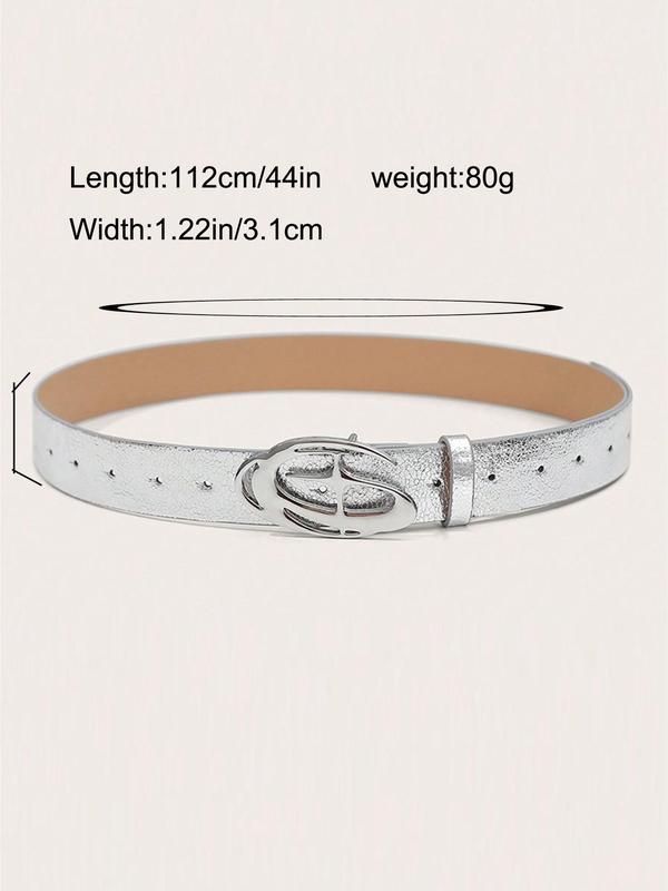 Fashion Oval Star Buckle Pu Leather Belt for Women, Punk Jeans Pants Lychee Pattern Belts, Classic Solid Waistband for Party, Trendy All-match & Exquisite Belt for Gift for Back To School Wear