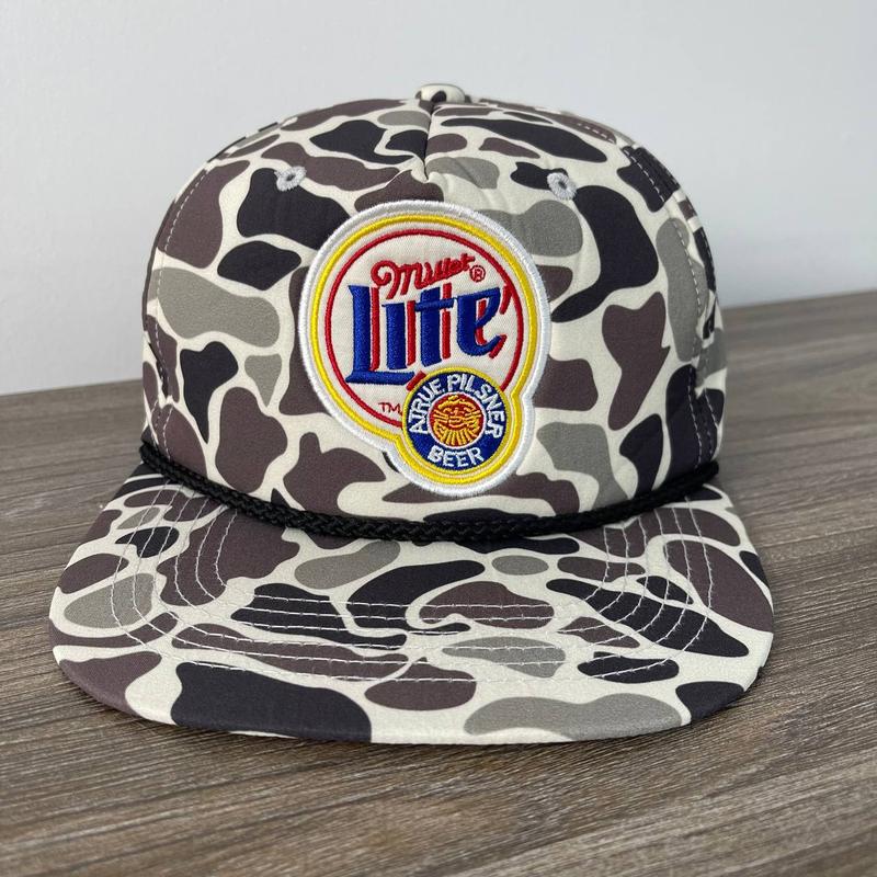 Retro Vintage Coors Banquet, Red Man, Miller Lite, Busch Lite Camouflage Rope-Brim SnapBack Hat