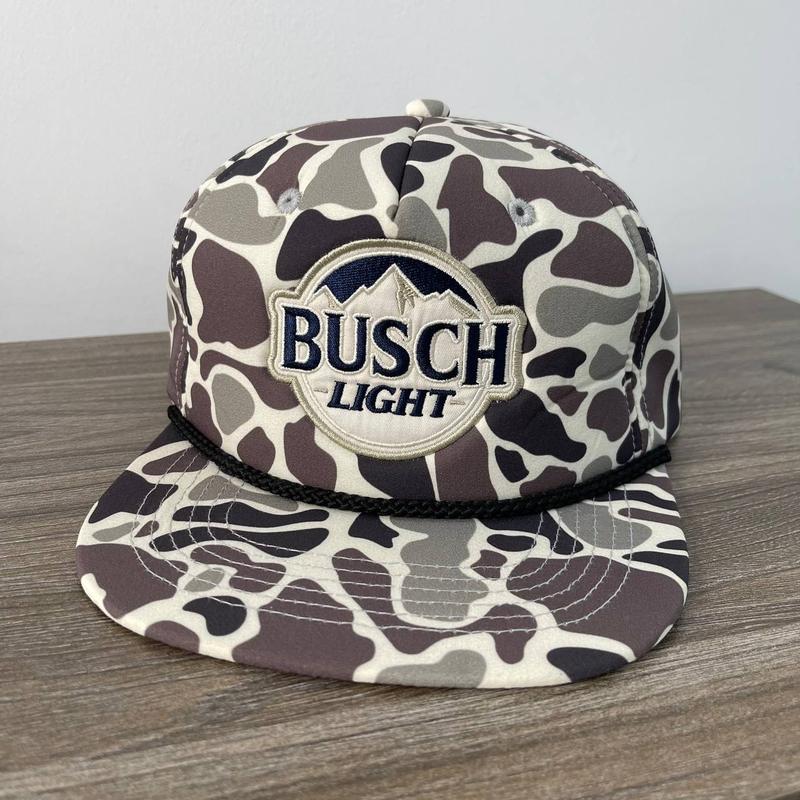 Retro Vintage Coors Banquet, Red Man, Miller Lite, Busch Lite Camouflage Rope-Brim SnapBack Hat