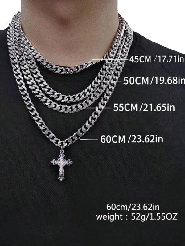 Men's Street Style Chunky Chain Necklace,  Trendy Cross Charm Cuban Link Chain Necklace, Chic Hip Hop Jewelry for Party Decor