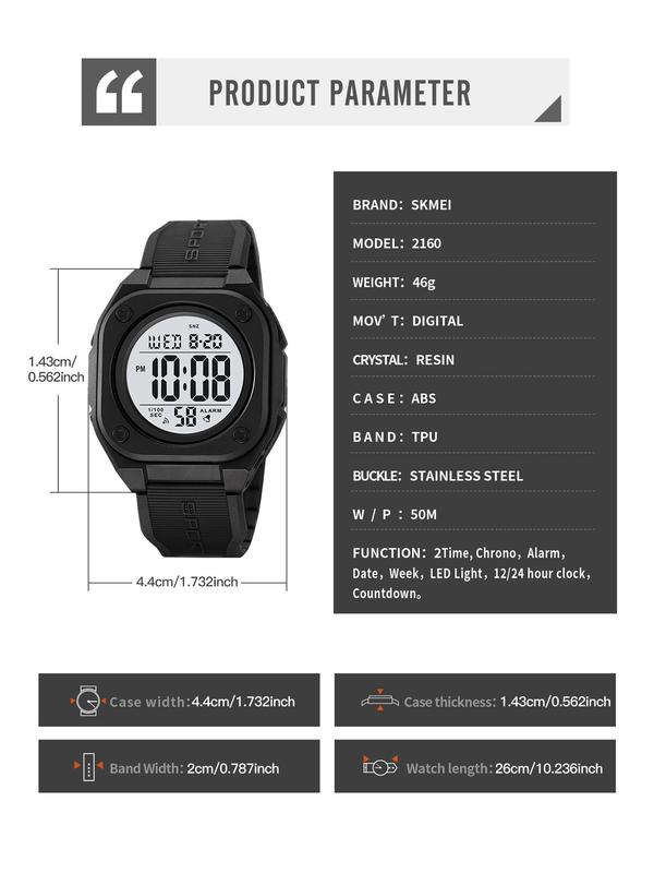 Men's Fashion Digital Watch, Casual Sporty LED Display Digital Watch with Alarm Mode, Waterproof Digital Watch for Men