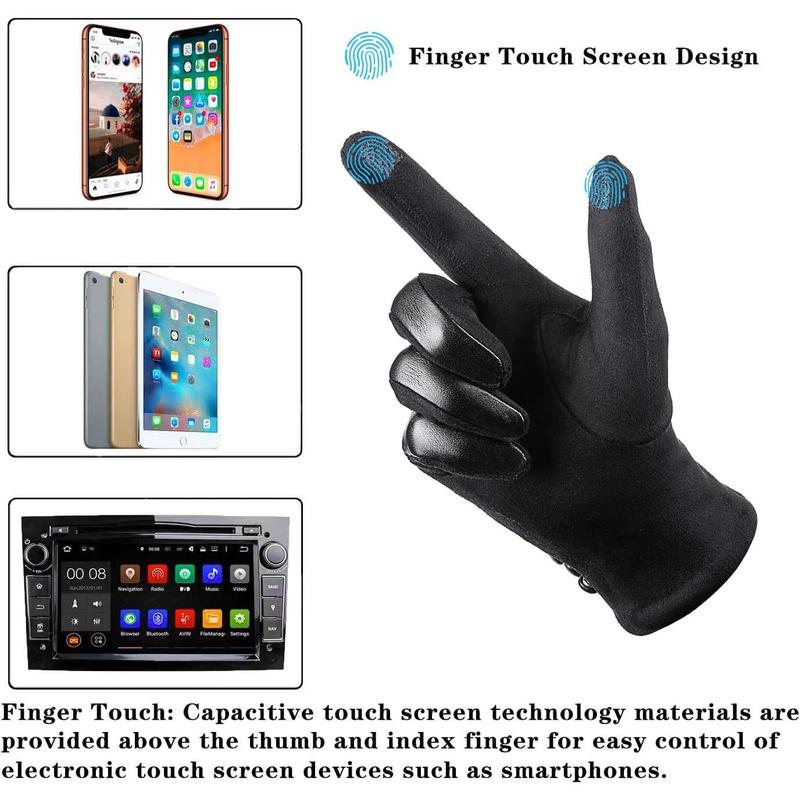 Womens Winter Leather Gloves Touch Screen Lined Windproof Warm Suede Fashion Dress Gloves