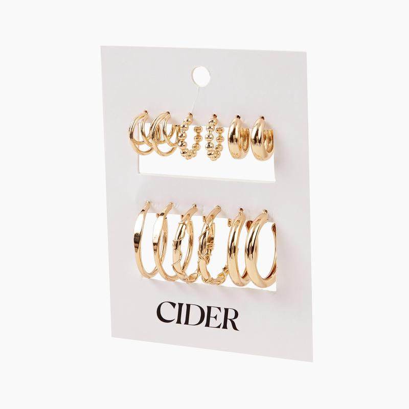 Cider [2 colors, One Size] 6pairs Geometric Hoop Earrings