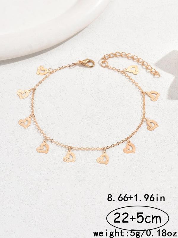 Women's Elegant Hollow Heart Design Anklet, Fashionable Chain Decor Anklet for Women & Girls, Fashion Jewelry for Party, Daily Clothing Decor, Trendy All-match & Exquisite Jewelry for Birthday Gift