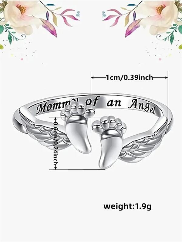 Letter & Wing Design Cuff Ring, Fashionable Jewelry for Women, Elegant All-match Fashion Accessories for Daily Wear