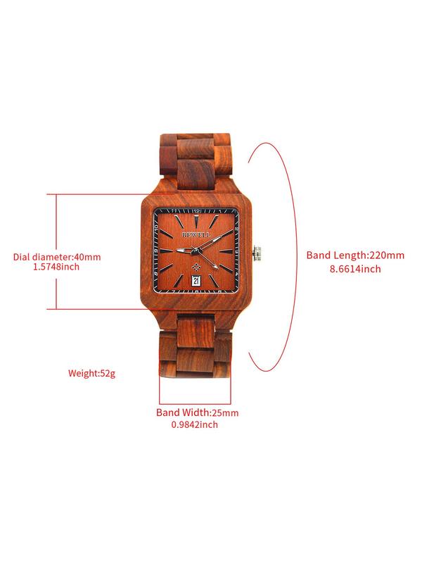 Men's Classic Business Square Dial Analog Quartz Watch, Casual Wooden Strap Wristwatch, Perfect Gift for Men, with Box