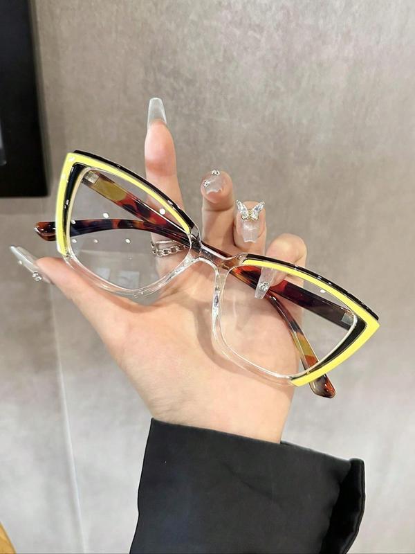 Trendy Cat Eye Frame Eyeglasses, Leopard & Colorblock Eyeglasses for Women & Men, Fashion Eyeglasses for Work, Daily Clothing Decor