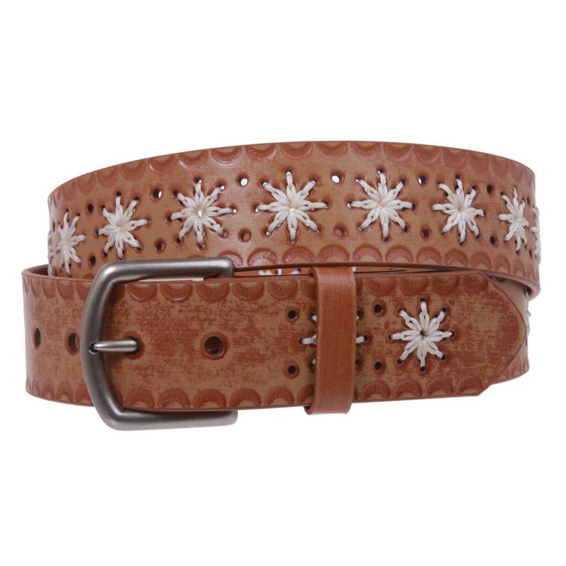 Snap on Flower Embossing Vintage Leather Belt