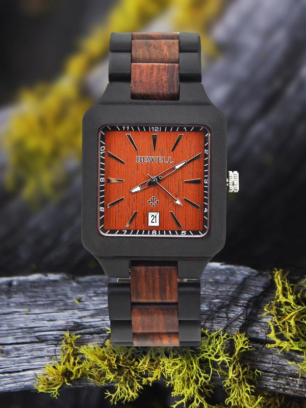 Men's Classic Business Square Dial Analog Quartz Watch, Casual Wooden Strap Wristwatch, Perfect Gift for Men, with Box