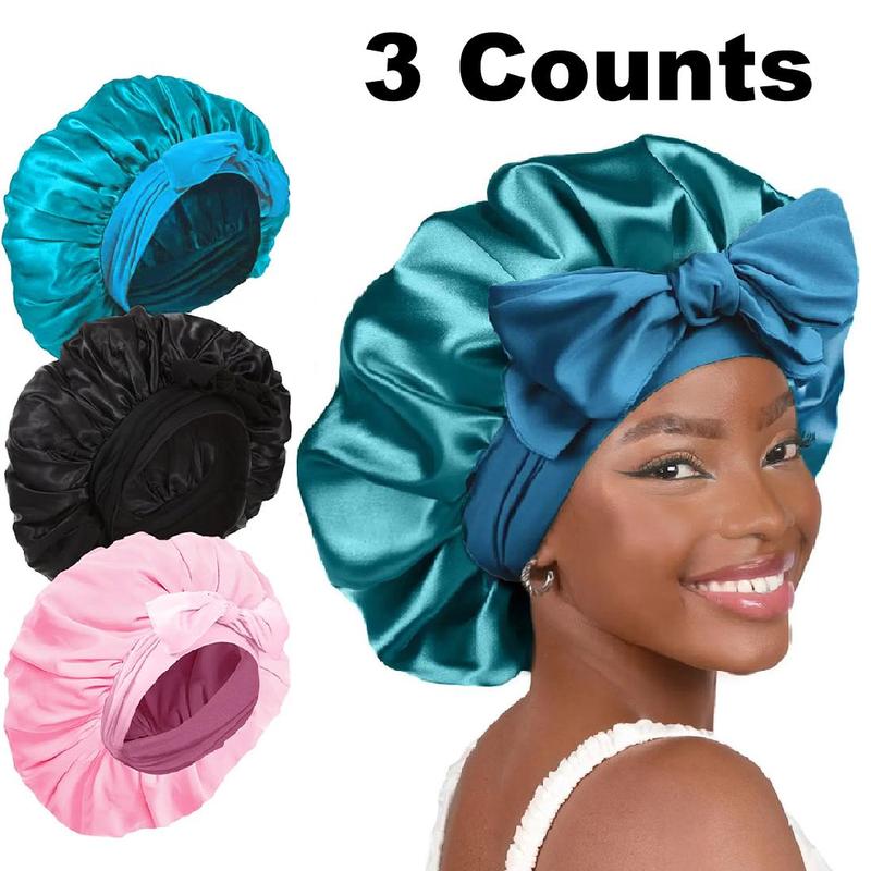 Summer Satin Bonnet, 1 3 Counts Solid Color Silk Bonnet, Satin Silk Hair Care Caps for Women with Tie Band, Beauty & Personal Hair Care Heatless Styling Tools for Women, Hair Products, Hair Accessories, Fall Gift