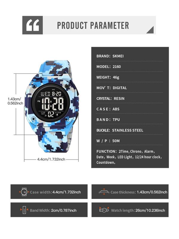 Men's Fashion Digital Watch, Casual Sporty LED Display Digital Watch with Alarm Mode, Waterproof Digital Watch for Men