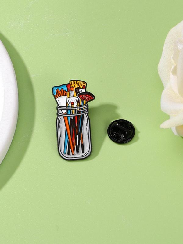 Paintbrush Design Brooch, Fashion Alloy Badge for Daily Clothing Decor, Enamel Pin Suitable for Backpacks, Jeans, Scarves, Hats Decoration Fixed Buckle, Casual Zinc Alloy Jewelry for Men & Women