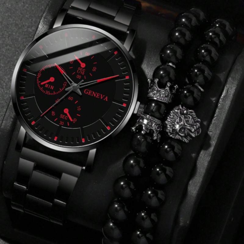 Fashionable Men's Watch With Lion Crown Bracelet