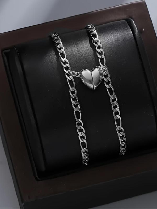 Magnetic Heart Design Couple Bracelet, Fashionable Stainless Steel Bracelet for Women & Men, Trendy All-match & Exquisite Jewelry for Birthday Gift