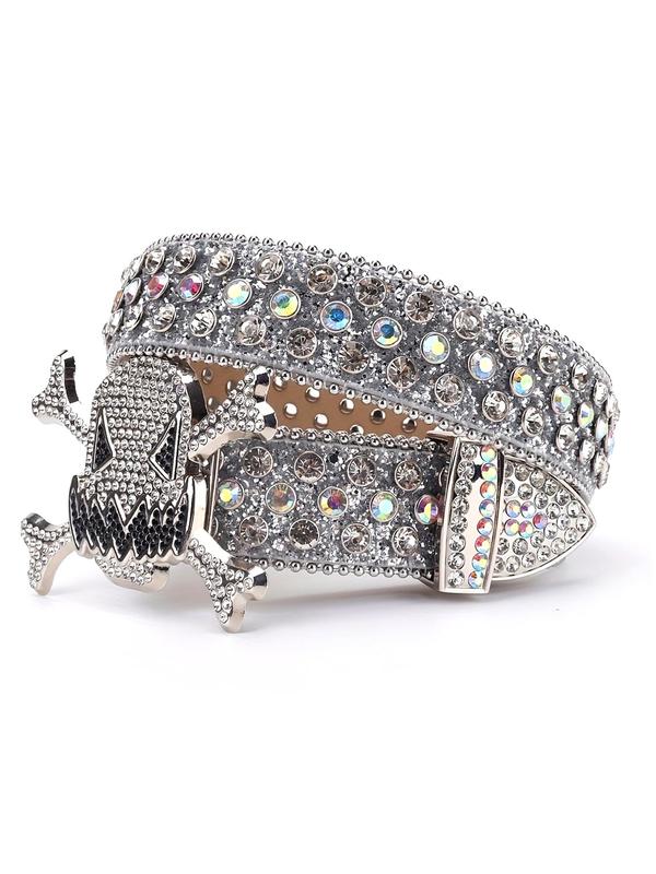 Punk Style Rhinestone Decorated Skull Design Buckle Belt, Fashion Belt for Party, Daily Clothing Decor, Trendy All-match & Exquisite Belt for Birthday Gift