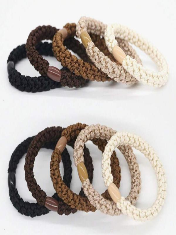 Solid Color Braided Hair Tie Set, High Stretch Hair Tie, Hair Accessories for Women & Girls, Minimalist Headwear Suitable for Thick Hair