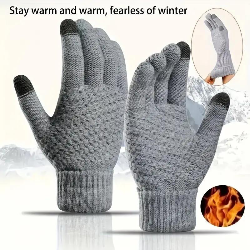 Knitted Thermal Winter Woolen Gloves, 1 Pair Solid Color Touch Screen Thickened Sports Gloves for Cycling Hiking, Sports & Outdoor Accessories, Christmas Gift