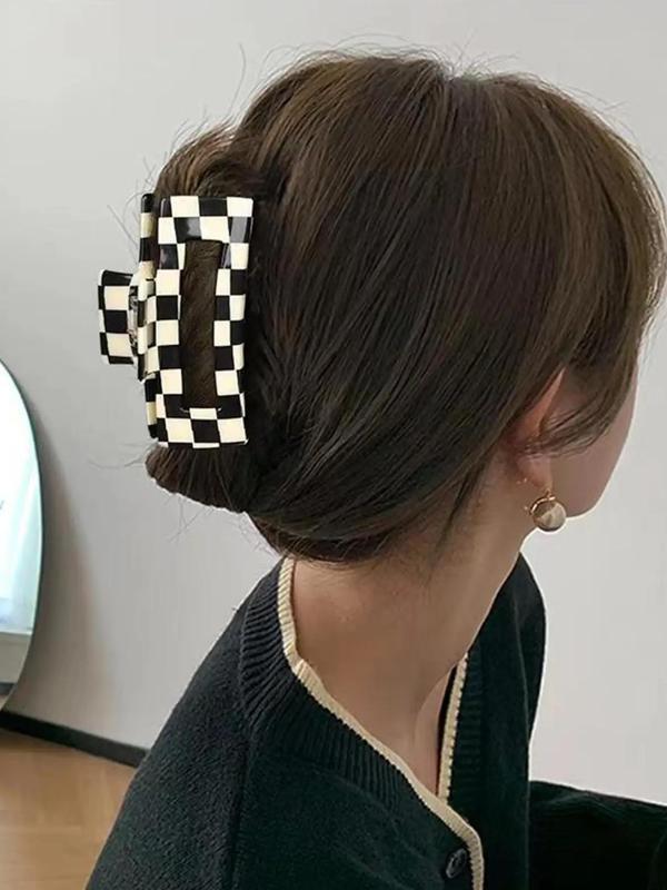 Checkerboard Pattern Hair Claw, Casual Versatile Claw Clip for Women & Girls, Elegant  Fashion Accessories for Decoration, Exquisite Jewelry for Birthday Gifts