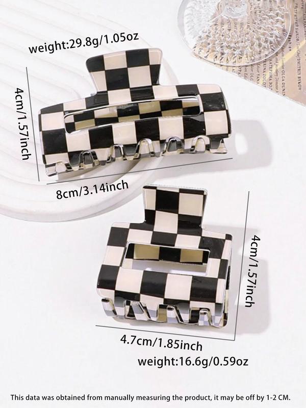 Checkerboard Pattern Hair Claw, Casual Versatile Claw Clip for Women & Girls, Elegant  Fashion Accessories for Decoration, Exquisite Jewelry for Birthday Gifts