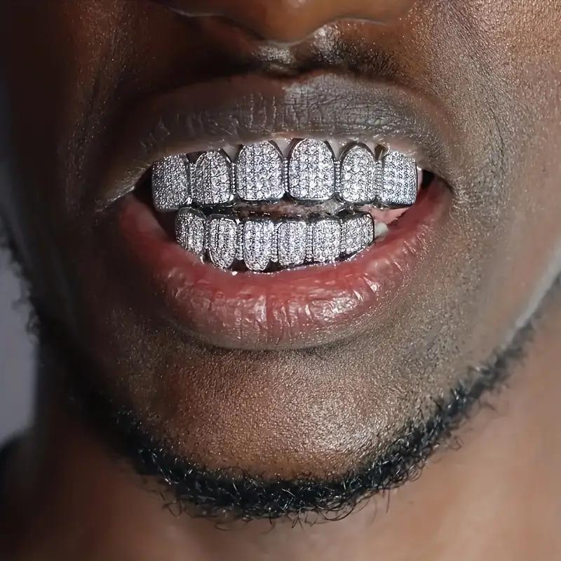 2 Piece Top & Bottom Set for Rappers and Cosplayers - Cubic Zirconia Teeth Grills Punk Tooth Caps Cosplay Rapper Jewelry Glittering Hip Hop Cubic Zirconia Teeth Grills -